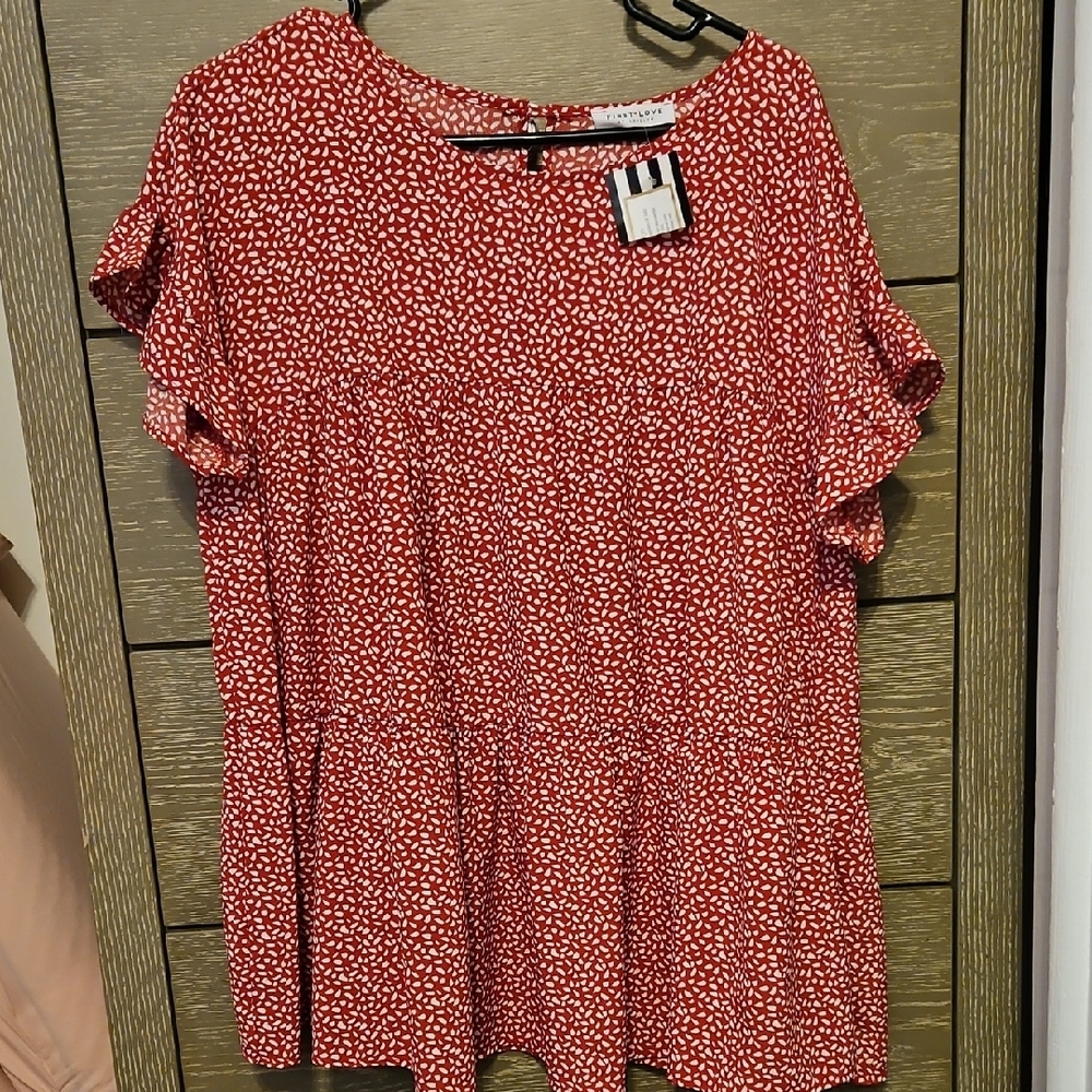 First Love Red and White Patterned Blouse